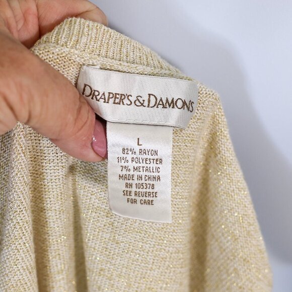 Drapers & Damons Sweater Womens L Gold Metallic Knit Sparkly Stretchy Pullover - Picture 7 of 8